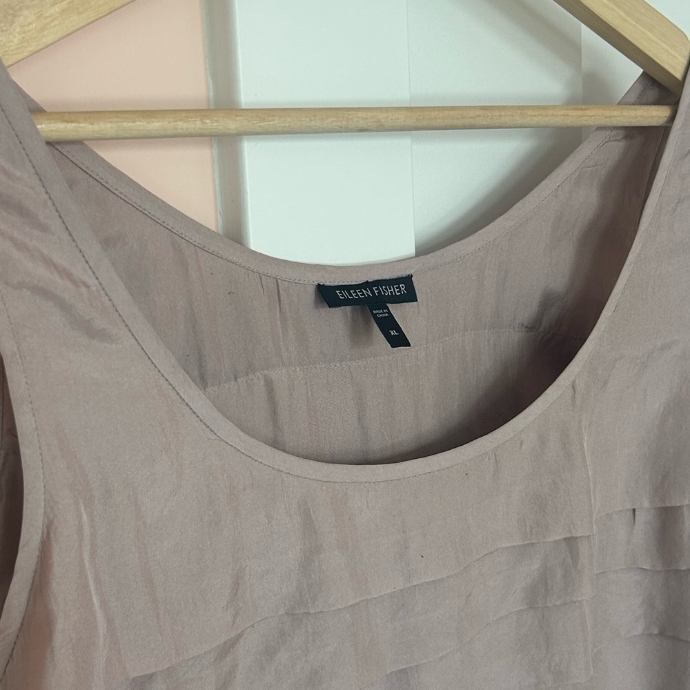 Eileen Fisher Ruffle Tiered Tank Top Blouse Blush Pink 100% Silk Size XL - Picture 2 of 5